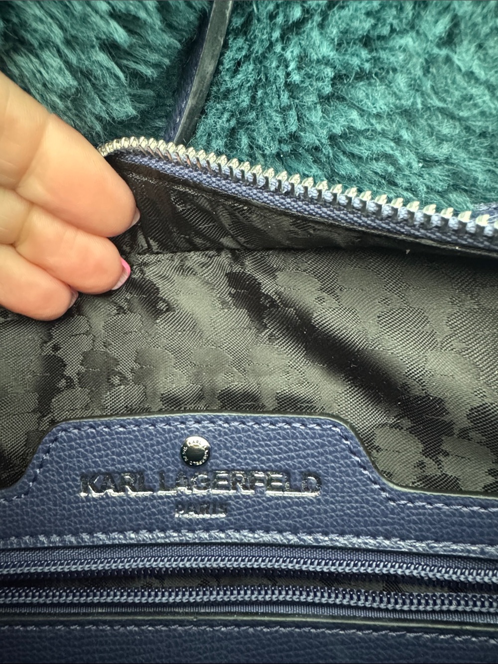 Karl Lagerfeld Purple/Blue Logo Jacquard Satchel with Icon Patch - Picture 2 of 9